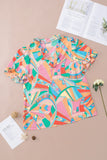 Multicolor Abstract Geometry Print Half Puff Sleeve Loose Shirt