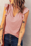 White Casual Solid V Neck Butterfly Sleeve Top