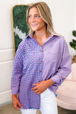 Purple Mixed Plaid Button Down Long Sleeve Chest Pocket Shirt