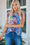 Rose Floral Print Tank Top with Ruffles