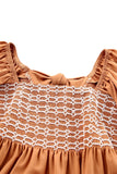 Brown Square Neck Wide Sleeves Flowy Top