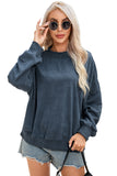 Black Drop Shoulder Crew Neck Pullover Sweatshirt