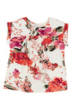 Red Floral Short Sleeve Round Neck Blouse