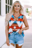 Red Aztec Geometric Print Hollowed Neckline Tank Top