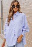 Smocked Cuffed Striped Boyfriend Shirt with Pocket