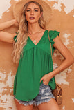 Green V Neck Flutter Sleeveless Top