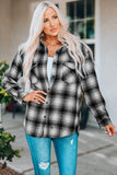 Black Buttons Pocketed Plaid Shacket