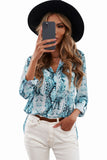 Blue Wild Snake Print Shirt with Pockets