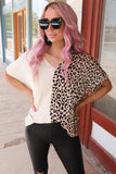 Rose Contrast Leopard Color Block Blouse