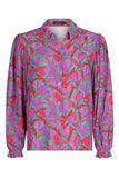 Multicolor Abstract Floral Button Up Long Puff Sleeve Shirt