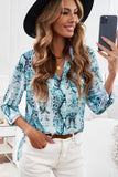 Blue Wild Snake Print Shirt with Pockets