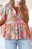 Multicolor Abstract Geometry Print Half Puff Sleeve Loose Shirt