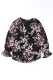 Black Wildflower Print Chiffon Blouse