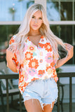 Purple Multicolor Stand Collar Flutter Sleeves Floral Top