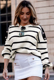 Stripe Buttoned Decor Sweater