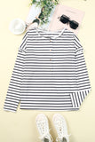 White Striped Print Ruffled Buttoned Long Sleeve Top