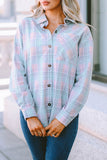 Pink Collared Neckline Plaid Pattern Long Sleeve Shirt