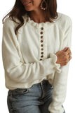 Khaki Frill Trim Buttoned Knit Pullover Sweater