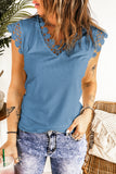 Sky Blue Lace Crochet Ribbed V Neck Tank Top