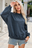 Black Drop Shoulder Crew Neck Pullover Sweatshirt