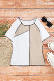 White Irregular Color Block Seaming Trim Rib Knit Top