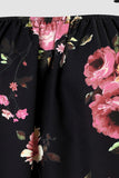 Black Floral Print Lace Patchwork Loose Cold Shoulder Blouse