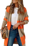 Orange Colorblock Ribbed Knit Cardigan