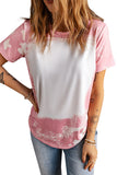 Pink Tie Dye Color Bleached Short Sleeve T Shirt