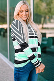 Multi Striped Drawstring Long Sleeve Hoodie