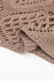 Khaki Hollowed Knit V Neck Dolman Sleeve Sweater