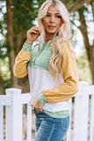 Yellow Colorblock Button Accent Pullover Hoodie