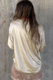 Apricot Glitter Chest Pocket Round Neck Long Sleeve Top