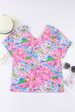 Pink Floral Print Notch Neck Sleeveless Top