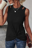 Blue Rib Knit Cut-out Front Twist Tank Top