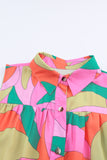 Multicolor Abstract Geometry Print Half Puff Sleeve Loose Shirt