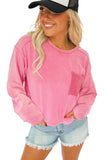 Pink Lace Patch Pocket Long Sleeve T-shirt