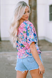 Pink Floral Print Notch Neck Sleeveless Top