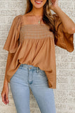 Brown Square Neck Wide Sleeves Flowy Top