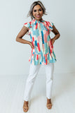 Pink Color Block Ruffled Mock Neck Ruffled Top