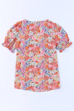 Multicolor Mix Floral Pattern Bubble Sleeve Blouse