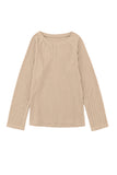 Khaki Ribbed Round Neck Knit Long Sleeve Top