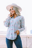 Pink Collared Neckline Plaid Pattern Long Sleeve Shirt