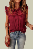 Red Ruffled Swiss Dot Mesh Yoke Tank Top