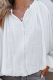 White Solid Color V Neck Balloon Sleeve Shirt