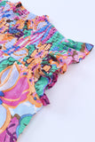 Multicolor Floral Print Flutter Sleeves Smocked Neck Blouse