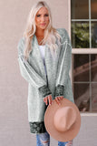 Pink Plaid Knitted Long Open Front Cardigan