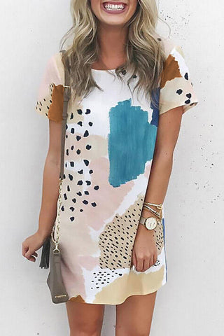 White Leopard Splicing Color Block Mini Dress