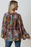 Multicolor Vibrant Floral Tie V Neck Puff Sleeve Blouse