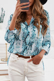 Blue Wild Snake Print Shirt with Pockets