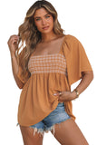 Brown Square Neck Wide Sleeves Flowy Top